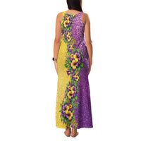 Hawaii Mardi Gras Family Matching Tank Maxi Dress and Hawaiian Shirt Plumeria Lei Beads Glitter Style LT05 - Polynesian Pride