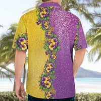 Hawaii Mardi Gras Hawaiian Shirt Plumeria Lei Beads Glitter Style
