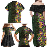 Hawaii Mardi Gras Family Matching Off Shoulder Maxi Dress and Hawaiian Shirt Tropical Flowers Glitter Style LT05 - Polynesian Pride