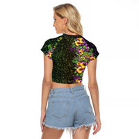 Hawaii Mardi Gras Raglan Cropped T Shirt Tropical Flowers Glitter Style