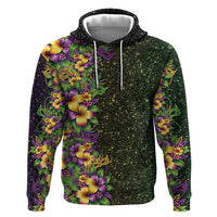 Hawaii Mardi Gras Zip Hoodie Tropical Flowers Glitter Style