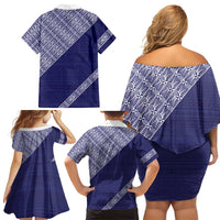 Tonga Queen Salote College Family Matching Off Shoulder Short Dress and Hawaiian Shirt 100 Years Anniversary Navy Color LT05 - Polynesian Pride