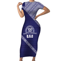 Tonga Queen Salote College Family Matching Short Sleeve Bodycon Dress and Hawaiian Shirt 100 Years Anniversary Navy Color LT05 Mom's Dress Navy - Polynesian Pride