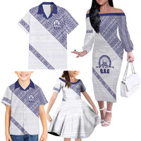Tonga Queen Salote College Family Matching Off The Shoulder Long Sleeve Dress and Hawaiian Shirt 100 Years Anniversary White Color LT05 - Polynesian Pride