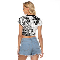 Polynesia Paisley Raglan Cropped T Shirt Mix White Polynesian Pattern LT05 - Polynesian Pride