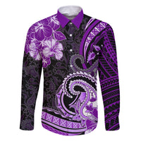 Polynesia Paisley Family Matching Tank Maxi Dress and Hawaiian Shirt Mix Purple Polynesian Pattern LT05 Dad's Shirt - Long Sleeve Purple - Polynesian Pride