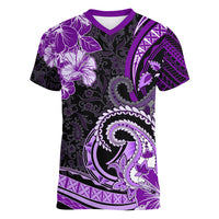 Polynesia Paisley Women V Neck T Shirt Mix Purple Polynesian Pattern LT05 Female Purple - Polynesian Pride