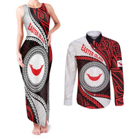 Easter Island Couples Matching Tank Maxi Dress and Long Sleeve Button Shirt Moai Statues Polynesian Style