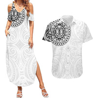 New Zealand Aotearoa Couples Matching Summer Maxi Dress and Hawaiian Shirt Maori Te Mata O Rongokako LT05 White - Polynesian Pride