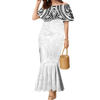 New Zealand Aotearoa Family Matching Mermaid Dress and Hawaiian Shirt Maori Te Mata O Rongokako LT05 Mom's Dress White - Polynesian Pride