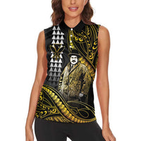 Hawaii Kuhio The Citizen Prince Women Sleeveless Polo Shirt Gold Polynesian Tribal Tattoo LT05 - Polynesian Pride