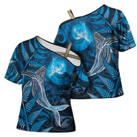 New Zealand Matariki Cross Shoulder Shirt Maori Koru With Humpback Whale Blue