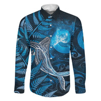 New Zealand Matariki Family Matching Off Shoulder Maxi Dress and Hawaiian Shirt Maori Koru With Humpback Whale Blue LT05 Dad's Shirt - Long Sleeve Blue - Polynesian Pride