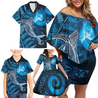 New Zealand Matariki Family Matching Off Shoulder Short Dress and Hawaiian Shirt Maori Koru With Humpback Whale Blue LT05 - Polynesian Pride