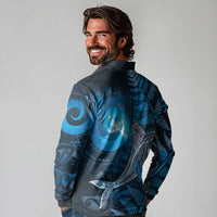 New Zealand Matariki Long Sleeve Polo Shirt Maori Koru With Humpback Whale Blue