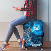 New Zealand Matariki Luggage Cover Maori Koru With Humpback Whale Blue