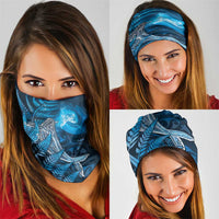 New Zealand Matariki Neck Gaiter Maori Koru With Humpback Whale Blue