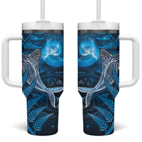 New Zealand Matariki Tumbler With Handle Maori Koru With Humpback Whale Blue