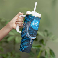 New Zealand Matariki Tumbler With Handle Maori Koru With Humpback Whale Blue