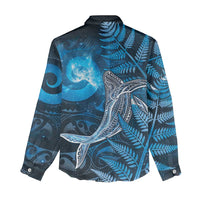 New Zealand Matariki Women Casual Shirt Maori Koru With Humpback Whale Blue