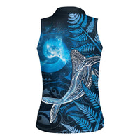 New Zealand Matariki Women Sleeveless Polo Shirt Maori Koru With Humpback Whale Blue