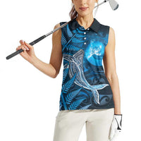 New Zealand Matariki Women Sleeveless Polo Shirt Maori Koru With Humpback Whale Blue