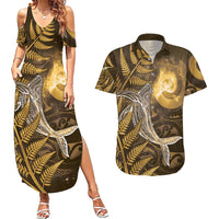 New Zealand Matariki Couples Matching Summer Maxi Dress and Hawaiian Shirt Maori Koru With Humpback Whale Gold LT05 Gold - Polynesian Pride