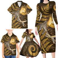 New Zealand Matariki Family Matching Long Sleeve Bodycon Dress and Hawaiian Shirt Maori Koru With Humpback Whale Gold LT05 - Polynesian Pride