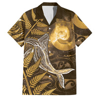 New Zealand Matariki Family Matching Mermaid Dress and Hawaiian Shirt Maori Koru With Humpback Whale Gold LT05 Dad's Shirt - Short Sleeve Gold - Polynesian Pride