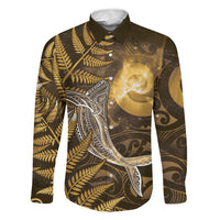 New Zealand Matariki Family Matching Short Sleeve Bodycon Dress and Hawaiian Shirt Maori Koru With Humpback Whale Gold LT05 Dad's Shirt - Long Sleeve Gold - Polynesian Pride