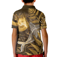 New Zealand Matariki Kid Polo Shirt Maori Koru With Humpback Whale Gold