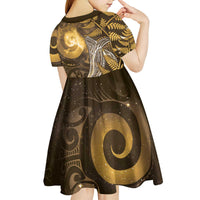 New Zealand Matariki Kid Short Sleeve Dress Maori Koru With Humpback Whale Gold