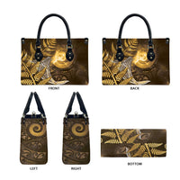 New Zealand Matariki Leather Bag Maori Koru With Humpback Whale Gold