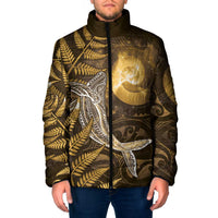 New Zealand Matariki Padded Jacket Maori Koru With Humpback Whale Gold