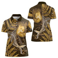 New Zealand Matariki Women Polo Shirt Maori Koru With Humpback Whale Gold