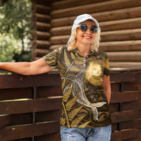 New Zealand Matariki Women Polo Shirt Maori Koru With Humpback Whale Gold