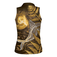 New Zealand Matariki Women Sleeveless Polo Shirt Maori Koru With Humpback Whale Gold LT05 - Polynesian Pride