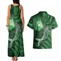 New Zealand Matariki Couples Matching Tank Maxi Dress and Hawaiian Shirt Maori Koru With Humpback Whale Green LT05 - Polynesian Pride