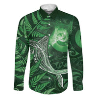 New Zealand Matariki Family Matching Off Shoulder Maxi Dress and Hawaiian Shirt Maori Koru With Humpback Whale Green LT05 Dad's Shirt - Long Sleeve Green - Polynesian Pride