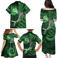 New Zealand Matariki Family Matching Puletasi and Hawaiian Shirt Maori Koru With Humpback Whale Green LT05 - Polynesian Pride