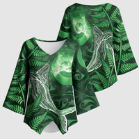 New Zealand Matariki Kimono Sleeve Blouse Maori Koru With Humpback Whale Green