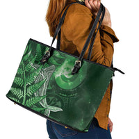 New Zealand Matariki Leather Tote Bag Maori Koru With Humpback Whale Green