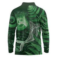 New Zealand Matariki Long Sleeve Polo Shirt Maori Koru With Humpback Whale Green