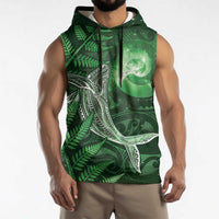 New Zealand Matariki Sleeveless Hoodie Maori Koru With Humpback Whale Green