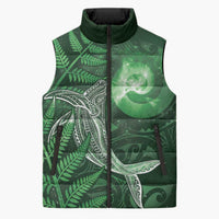 New Zealand Matariki Sleeveless Puffer Jacket Maori Koru With Humpback Whale Green