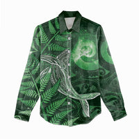 New Zealand Matariki Women Casual Shirt Maori Koru With Humpback Whale Green