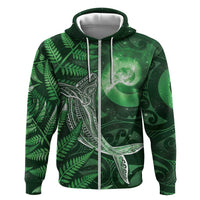 New Zealand Matariki Zip Hoodie Maori Koru With Humpback Whale Green