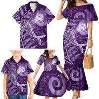 New Zealand Matariki Family Matching Mermaid Dress and Hawaiian Shirt Maori Koru With Humpback Whale Purple LT05 - Polynesian Pride