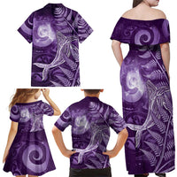 New Zealand Matariki Family Matching Off Shoulder Maxi Dress and Hawaiian Shirt Maori Koru With Humpback Whale Purple LT05 - Polynesian Pride
