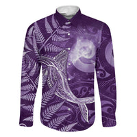 New Zealand Matariki Family Matching Summer Maxi Dress and Hawaiian Shirt Maori Koru With Humpback Whale Purple LT05 Dad's Shirt - Long Sleeve Purple - Polynesian Pride